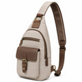 Borsa a tracolla 18 x 8 x 32 cm in similpelle beige e marrone con tasche multiple