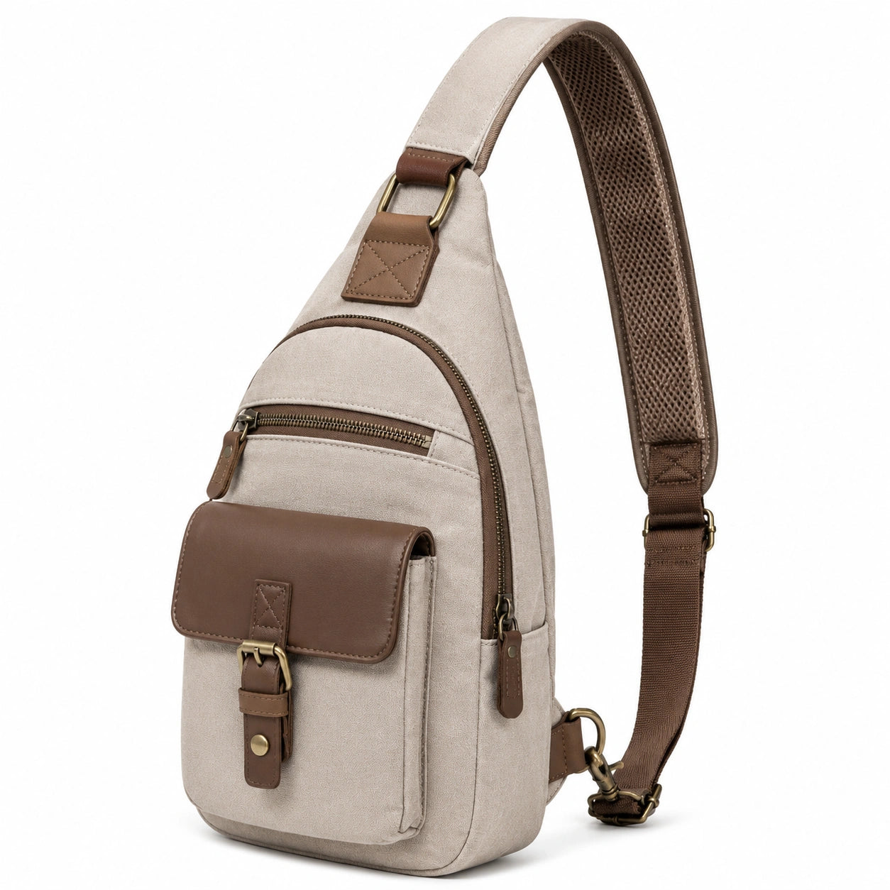 Borsa a tracolla 18 x 8 x 32 cm in similpelle beige e marrone con tasche multiple