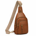 Zaino monospalla 18 x 8 x 30 cm in similpelle marrone con tracolla regolabile a zig zag