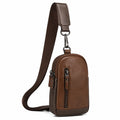 Borsa a tracolla 16 x 7 x 28 cm in pelle sintetica marrone con tasche zip stile urbano