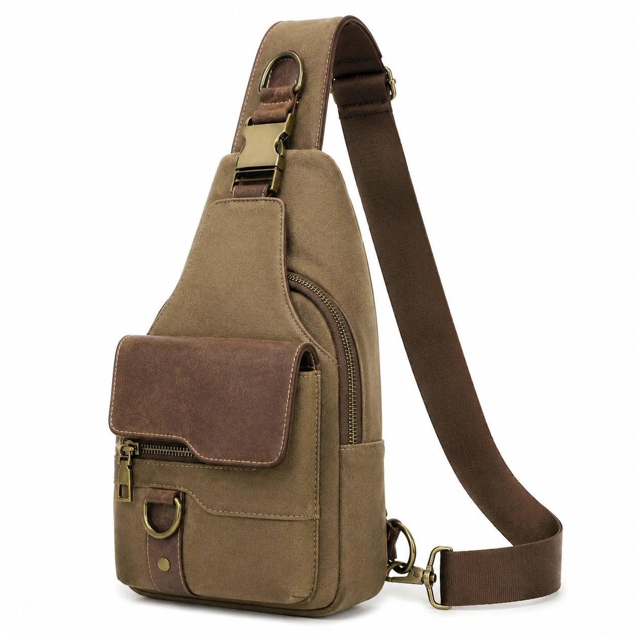 Borsa a tracolla 18 x 8 x 30 cm in similpelle marrone con tasche e tracolla regolabile