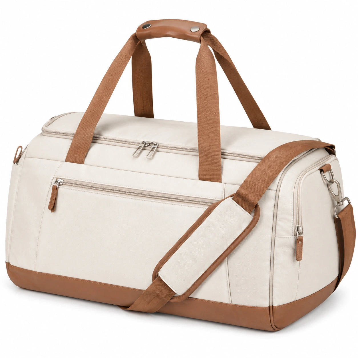 Borsone da viaggio 50 x 25 x 28 cm in tessuto beige e marrone con tracolla