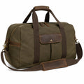 Borsone da viaggio 50 x 25 x 30 cm in tela verde oliva e pelle marrone con tracolla rimovibile