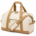 Borsone da viaggio 48 x 25 x 30 cm in tessuto e similpelle beige e cammello con tracolla regolabile