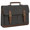 Borsa portadocumenti 40 x 30 x 10 cm in tessuto grigio con finiture marroni - stile vintage
