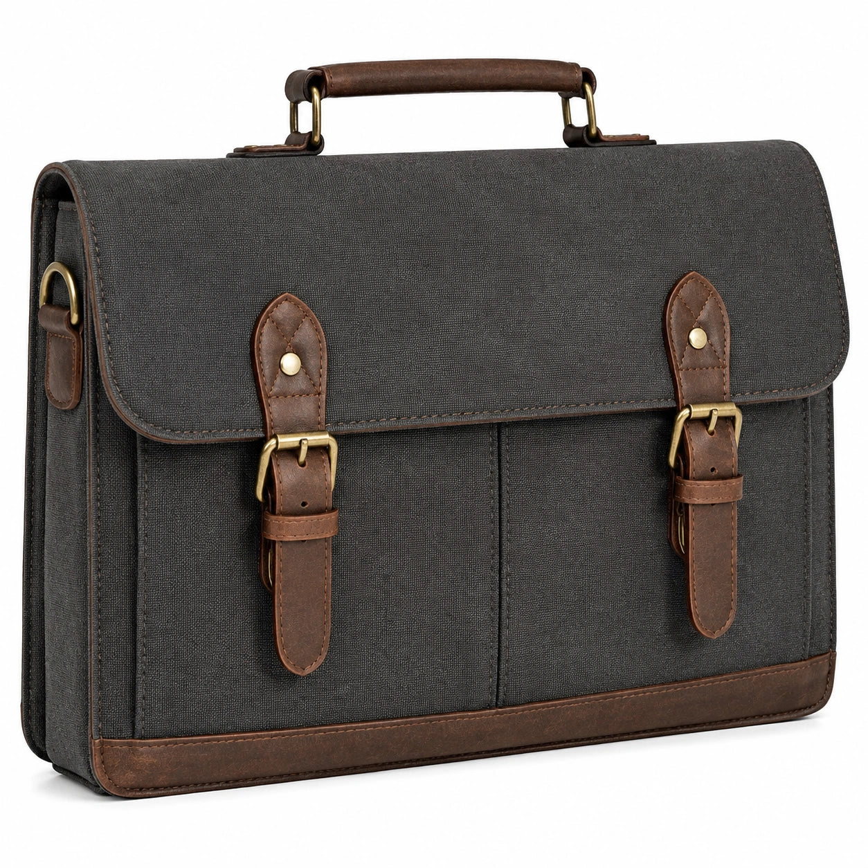 Borsa portadocumenti 40 x 30 x 10 cm in tessuto grigio con finiture marroni - stile vintage