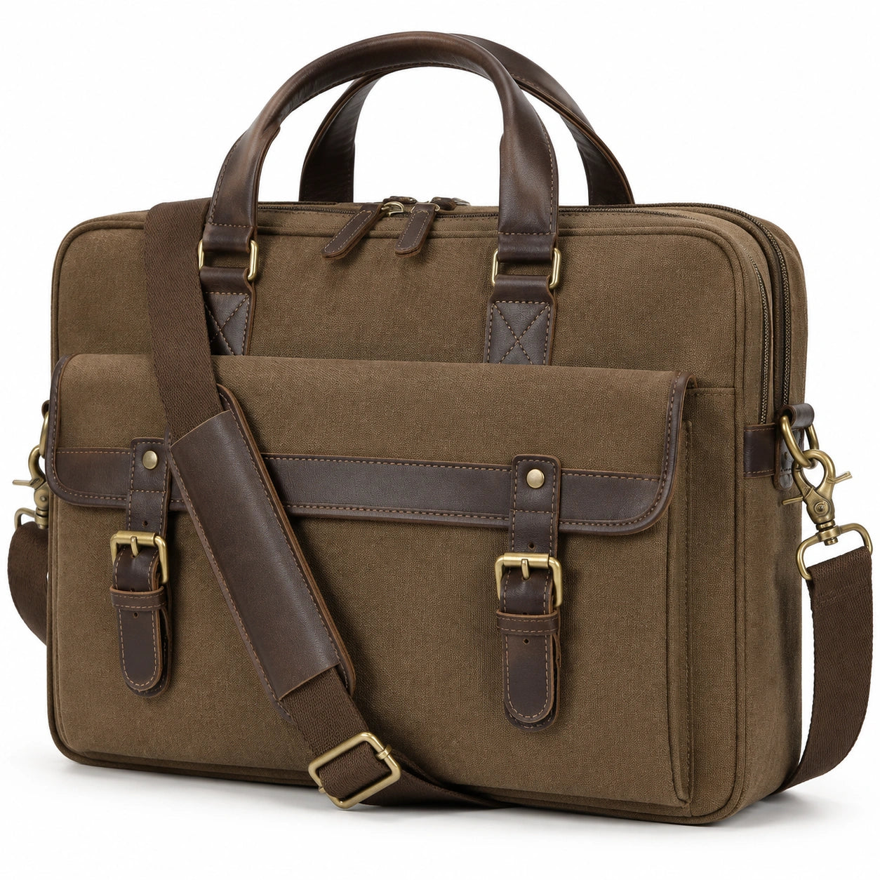 Borsa portadocumenti 42 x 12 x 32 cm in tessuto marrone con dettagli effetto pelle a tracolla