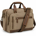 Borsa porta computer 42 cm in tela beige e similpelle marrone con tracolla