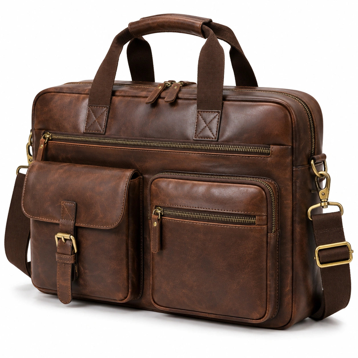 Borsa da lavoro 42 x 12 x 32 cm in pelle marrone con tracolla e tasche