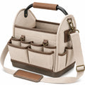 Borsa organizer 35 x 18 x 30 cm in tela beige e marrone con tracolla regolabile