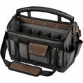 Borsa portautensili 45 cm in tessuto nero e marrone con tasche multiple e tracolla