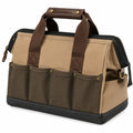 Borsa portautensili 40 x 20 x 28 cm in tela beige e marrone con tasche esterne e chiusura zip