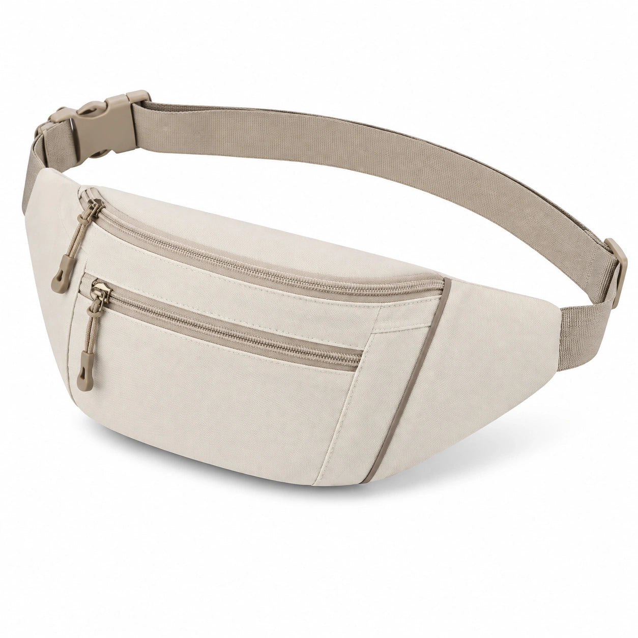 Marsupio taglia unica in tessuto beige con tasche zip regolabile