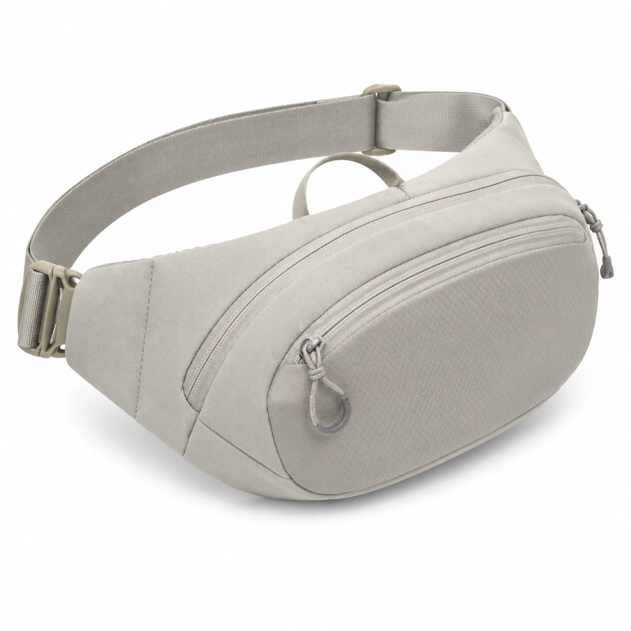 Marsupio compatto beige in tessuto sintetico con tasche con zip per uso quotidiano