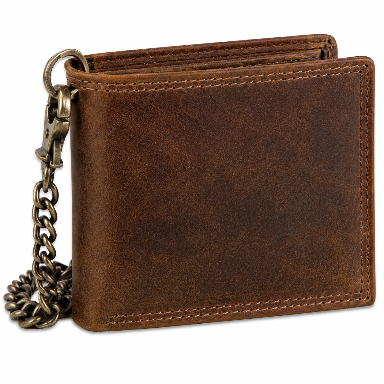 Portafoglio pieghevole 12 x 9.5 cm in pelle marrone con catena stile vintage