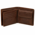 Portafoglio bifold 12 x 9.5 x 2 cm in pelle marrone con portamonete