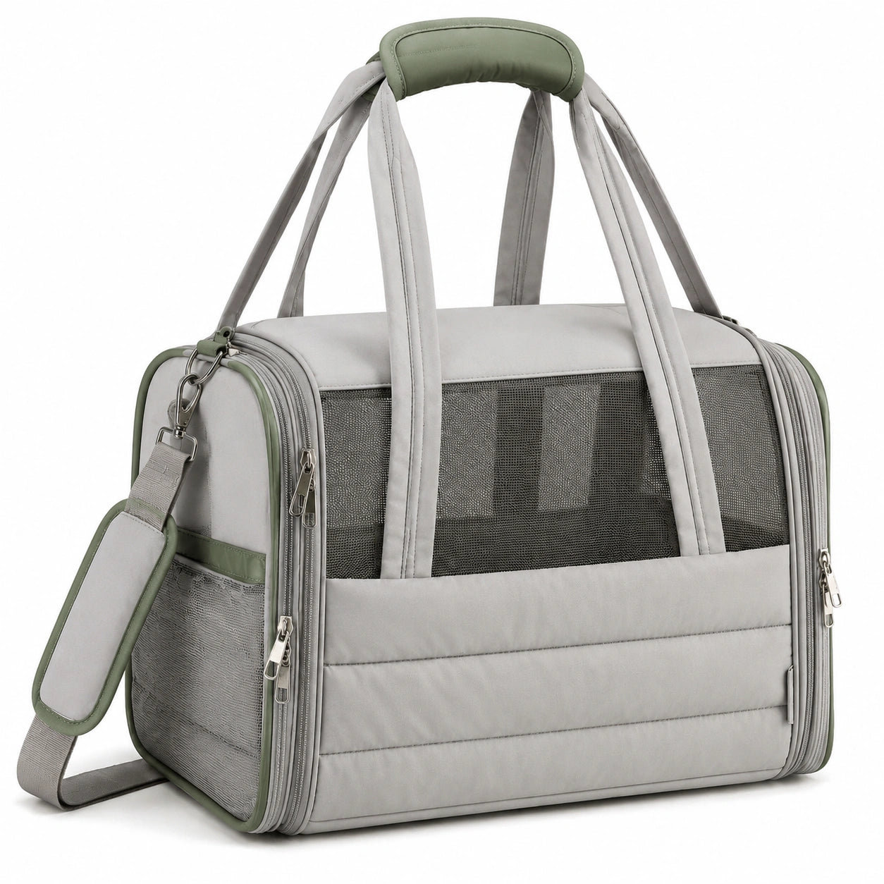 Borsa trasportino per animali 45 x 28 x 30 cm in poliestere grigio e verde con rete - da viaggio