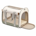 Trasportino per animali 45 x 28 x 28 cm in tessuto beige e verde con rete - pieghevole e ventilato