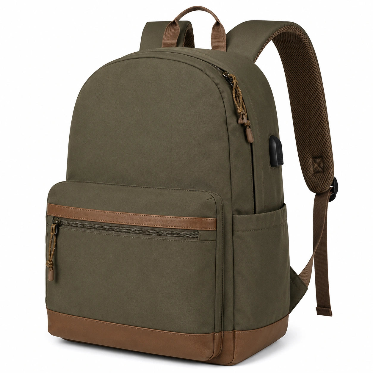 Zaino 30 x 16 x 42 cm in tessuto verde oliva con tasche - urbano per lavoro e studio