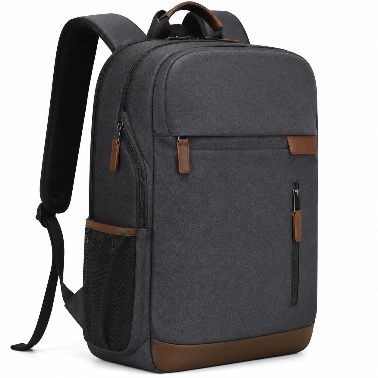Zaino 30 x 16 x 45 cm in tessuto grigio con inserti marroni - porta computer e tasche