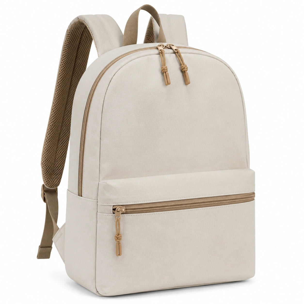 Zaino 42 x 30 x 15 cm in tessuto sintetico beige con tasca frontale per uso quotidiano