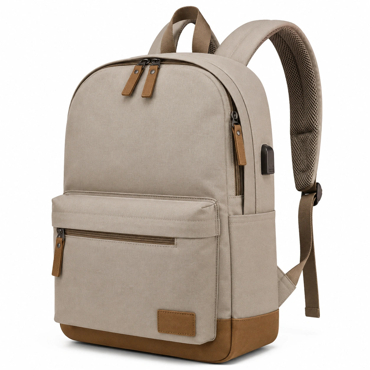 Zaino 30 x 15 x 43 cm in tessuto beige con porta USB e tasche
